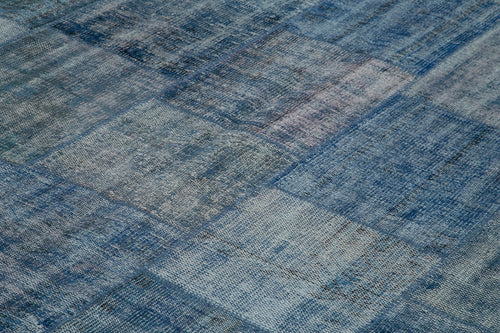 Handmade Area Rug - Blue Patchwork Cotton Wool Vintage Turkish Carpet 9'8''x13'1''