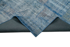 Handmade Area Rug - Blue Patchwork Cotton Wool Vintage Turkish Carpet 9'8''x13'1''
