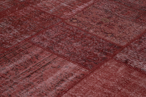 Handmade Area Rug - Red Patchwork Cotton Wool Vintage Turkish Carpet 10x13 Ft