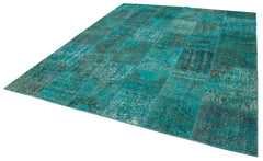 Kirk Yama Turquoise Patchwork Cotton Wool Handmade Area Rug 8'3'' x 9'10''