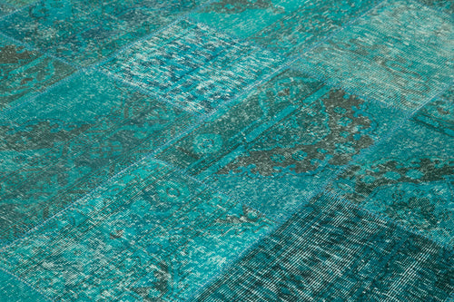 Kirk Yama Turquoise Patchwork Cotton Wool Handmade Area Rug 8'3'' x 9'10''