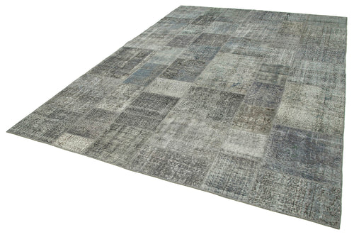 Handmade Area Rug – Grey Patchwork Cotton Wool Turkish Hand Knotted Carpet 8'2"x11'6"