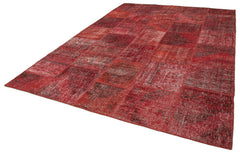 Handmade Area Rug - Red Patchwork Cotton Wool Vintage Turkish Carpet 8'2"x11'8"