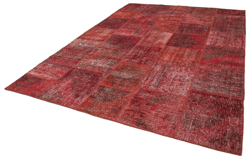 Handmade Area Rug - Red Patchwork Cotton Wool Vintage Turkish Carpet 8'2"x11'8"
