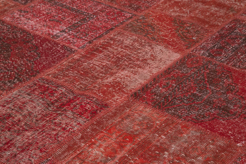 Handmade Area Rug - Red Patchwork Cotton Wool Vintage Turkish Carpet 8'2"x11'8"