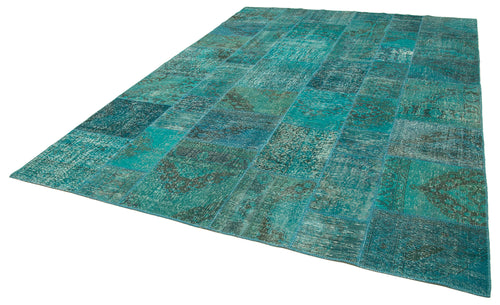 Kirk Yama Turquoise Patchwork Cotton Wool Handmade Area Rug 8'3'' x 11'6''