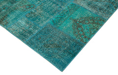 Kirk Yama Turquoise Patchwork Cotton Wool Handmade Area Rug 8'3'' x 11'6''