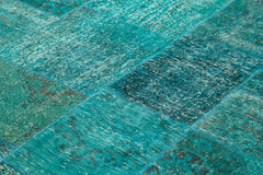 Kirk Yama Turquoise Patchwork Cotton Wool Handmade Area Rug 8'3'' x 11'6''