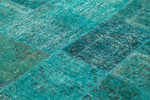 Kirk Yama Turquoise Patchwork Cotton Wool Handmade Area Rug 8'3'' x 11'6''