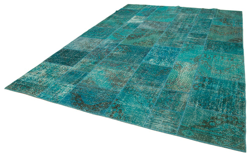 Kirk Yama Turquoise Patchwork Cotton Wool Handmade Area Rug 8'3'' x 11'6''