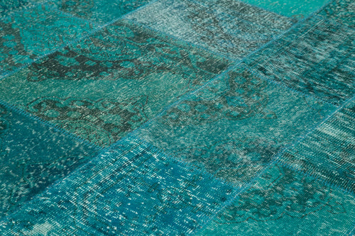 Kirk Yama Turquoise Patchwork Cotton Wool Handmade Area Rug 8'3'' x 11'6''