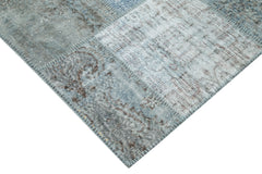 Handmade Area Rug - Blue Patchwork Turkish Wool Carpet 9'11''x13'1'' Durable Cotton & Soft Wool