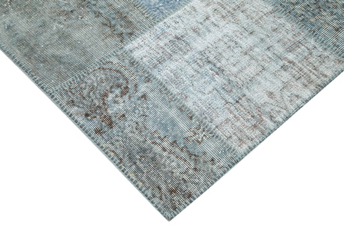 Handmade Area Rug - Blue Patchwork Turkish Wool Carpet 9'11''x13'1'' Durable Cotton & Soft Wool