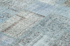 Handmade Area Rug - Blue Patchwork Turkish Wool Carpet 9'11''x13'1'' Durable Cotton & Soft Wool