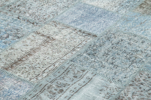 Handmade Area Rug - Blue Patchwork Turkish Wool Carpet 9'11''x13'1'' Durable Cotton & Soft Wool