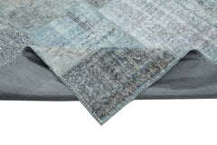 Handmade Area Rug - Blue Patchwork Turkish Wool Carpet 9'11''x13'1'' Durable Cotton & Soft Wool