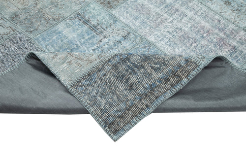 Handmade Area Rug - Blue Patchwork Turkish Wool Carpet 9'11''x13'1'' Durable Cotton & Soft Wool