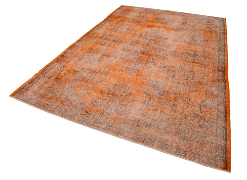 Overdyed Vintage Orange Vintage Cotton Wool Handmade Area Rug 6'9'' x 10'7''