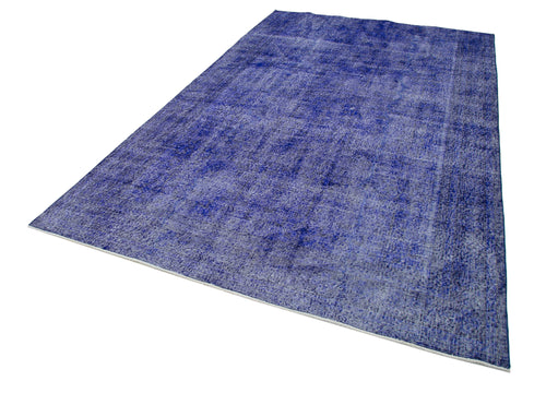 Overdyed Vintage Blue Vintage Cotton Wool Handmade Area Rug 6'8'' x 10'7''