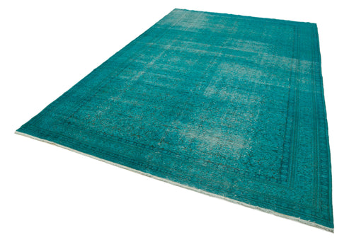 Overdyed Vintage Turquoise Vintage Cotton Wool Handmade Area Rug 7'5'' x 11'6''