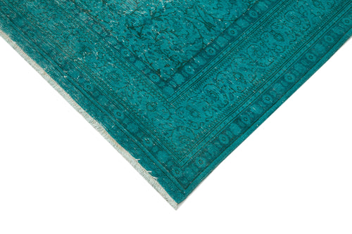 Overdyed Vintage Turquoise Vintage Cotton Wool Handmade Area Rug 7'5'' x 11'6''