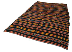 Striped Kilim Black Striped Goat Hair Handmade Rug 6'4'' x 10'7''