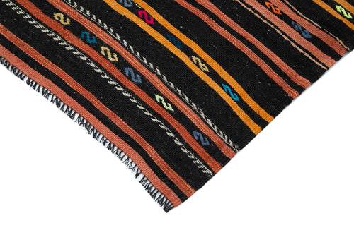 Striped Kilim Black Striped Goat Hair Handmade Rug 6'4'' x 10'7''