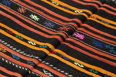 Striped Kilim Black Striped Goat Hair Handmade Rug 6'4'' x 10'7''