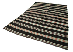 Striped Kilim Black Striped Goat Hair Handmade Rug 6'7'' x 9'7''