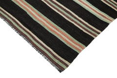 Striped Kilim Black Striped Goat Hair Handmade Rug 6'7'' x 9'7''