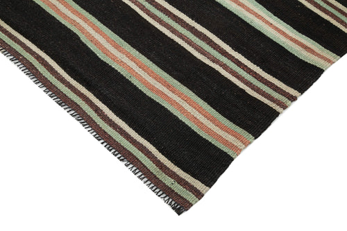 Striped Kilim Black Striped Goat Hair Handmade Rug 6'7'' x 9'7''