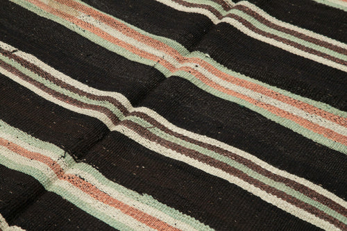 Striped Kilim Black Striped Goat Hair Handmade Rug 6'7'' x 9'7''
