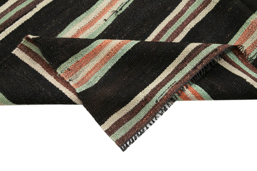 Striped Kilim Black Striped Goat Hair Handmade Rug 6'7'' x 9'7''