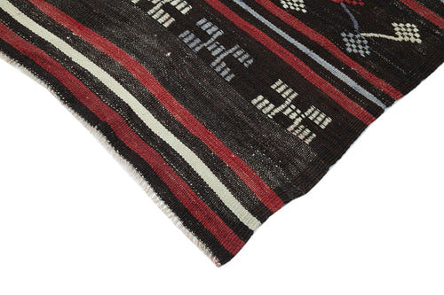 Striped Kilim Brown Striped Goat Hair Handmade Rug 6'7'' x 9'1''