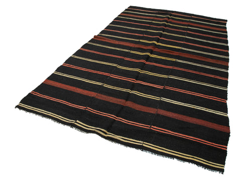 Striped Kilim Brown Striped Goat Hair Handmade Rug 6'0'' x 10'3''