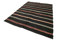 Striped Kilim Black Striped Goat Hair Handmade Rug 6'8'' x 9'10''