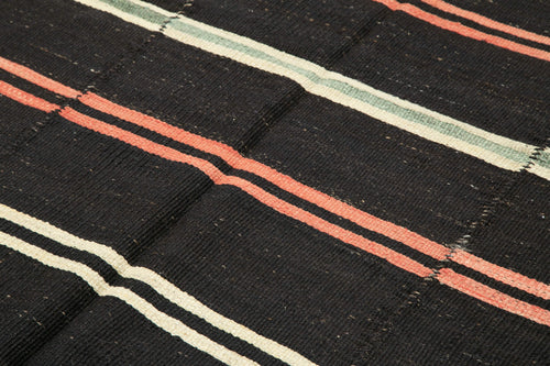 Striped Kilim Black Striped Goat Hair Handmade Rug 6'8'' x 9'10''