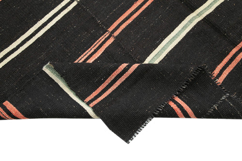 Striped Kilim Black Striped Goat Hair Handmade Rug 6'8'' x 9'10''