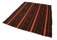 Striped Kilim Black Striped Goat Hair Handmade Rug 5'11'' x 7'3''