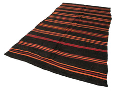 Striped Kilim Black Striped Goat Hair Handmade Rug 5'10'' x 10'0''
