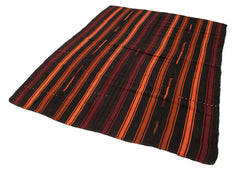 Striped Kilim Black Striped Goat Hair Handmade Rug 5'8'' x 7'5''