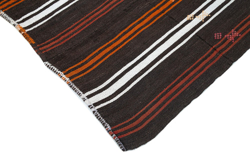 Striped Kilim Brown Striped Goat Hair Handmade Rug 7'1'' x 8'10''