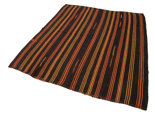 Striped Kilim Brown Striped Goat Hair Handmade Rug 5'10'' x 7'1''
