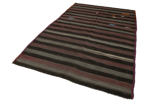 Striped Kilim Brown Striped Goat Hair Handmade Rug 5'10'' x 9'5''
