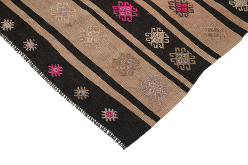 Striped Kilim Brown Striped Goat Hair Handmade Rug 6'0'' x 8'6''