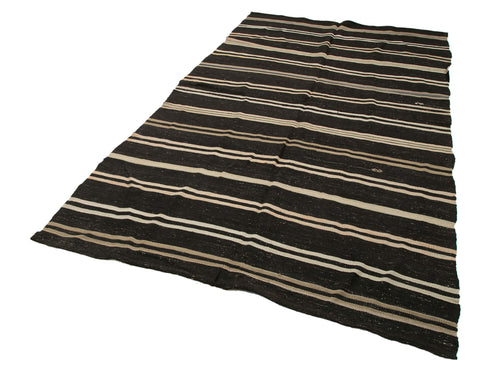 Striped Kilim Brown Striped Goat Hair Handmade Rug 5'7'' x 10'1''