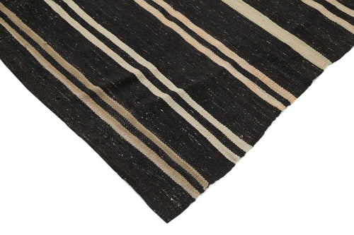 Striped Kilim Brown Striped Goat Hair Handmade Rug 5'7'' x 10'1''