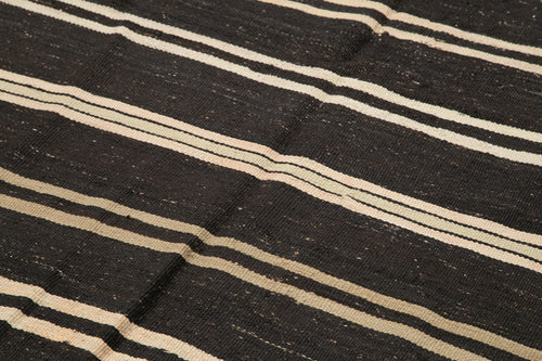 Striped Kilim Brown Striped Goat Hair Handmade Rug 5'7'' x 10'1''