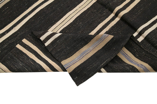 Striped Kilim Brown Striped Goat Hair Handmade Rug 5'7'' x 10'1''