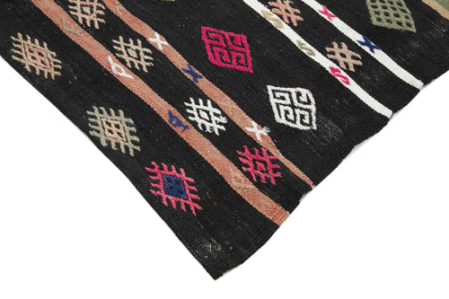 Striped Kilim Brown Striped Goat Hair Handmade Rug 5'3'' x 10'2''